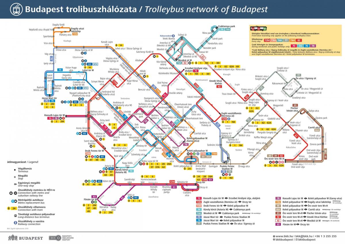 Mapa das estações de tróleis de Budapeste