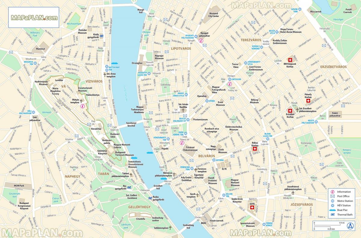 Mapa dos passeios a pé em Budapeste