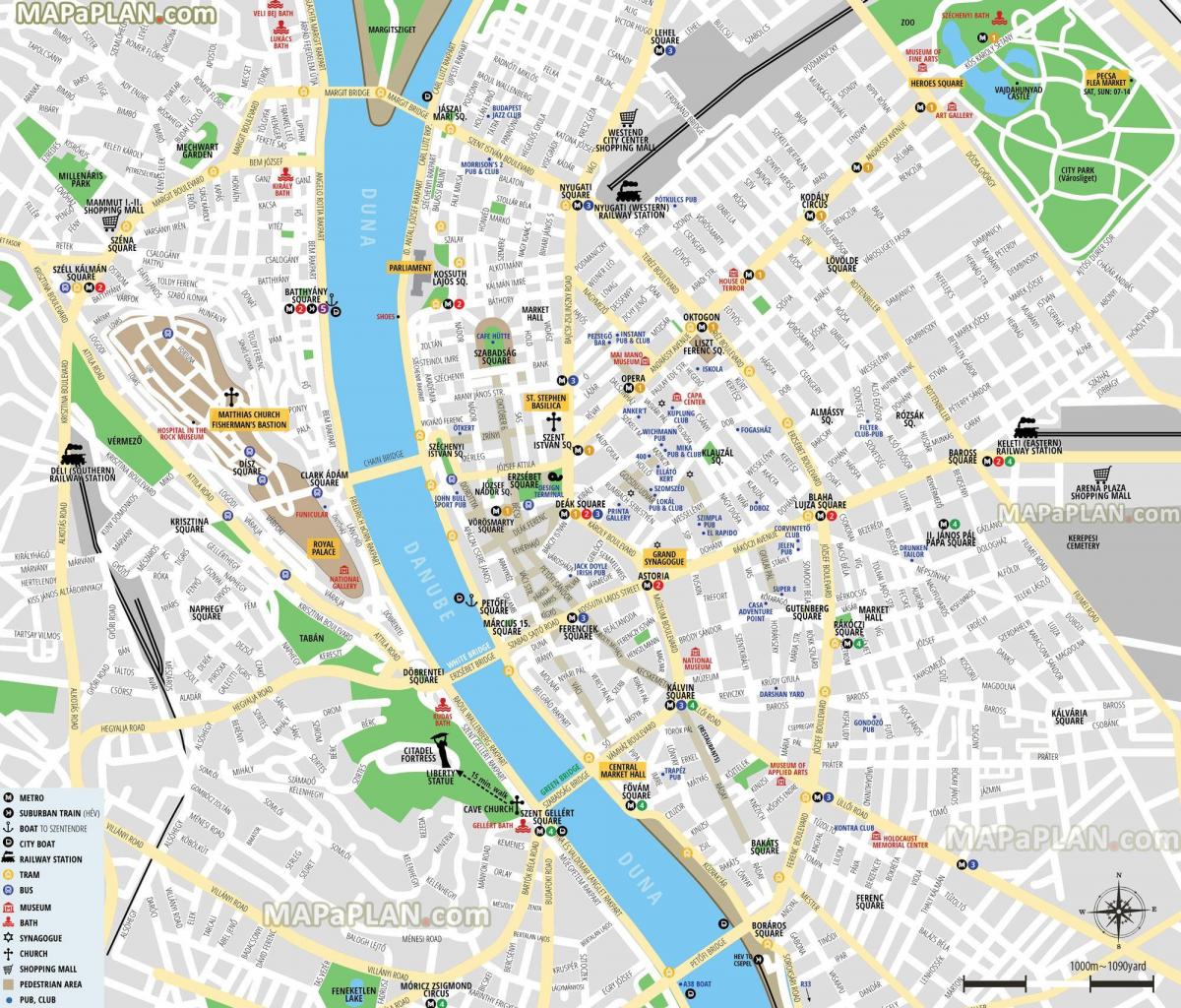 Mapa do centro da cidade de Budapeste