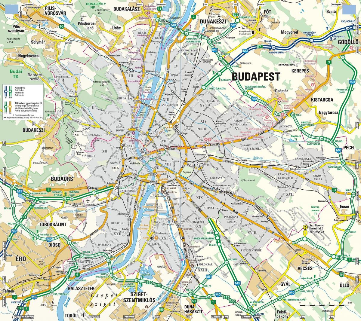 Mapa das estradas de Budapeste